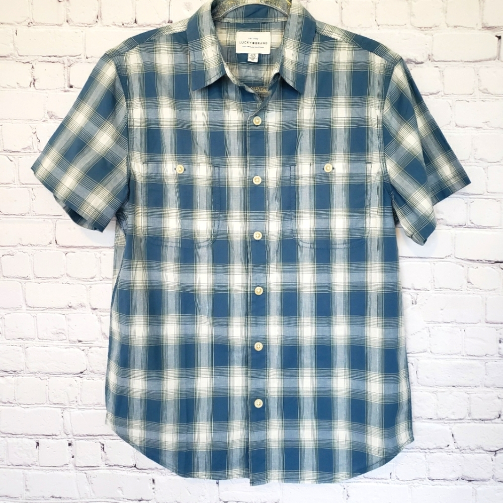 LUCKY BRAND Men's Short Sleeve Mason Button Down Shirt--NWT--S